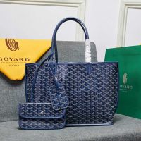 Goyard Anjou Reversible Tote In Goyardine Calfskin Navy Blue