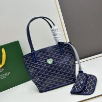 Goyard Mini Anjou Reversible Tote In Coeur Goyardine Calfskin Navy Blue