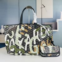 Goyard Saint Louis Reversible Tote In Letters Camouflage Goyardine Canvas Black/Green