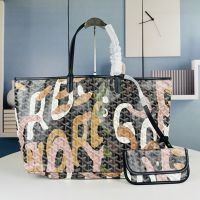 Goyard Saint Louis Reversible Tote In Letters Camouflage Goyardine Canvas Black/Pink