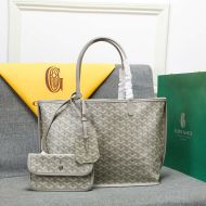 Goyard Anjou Reversible Tote In Goyardine Calfskin Light Grey